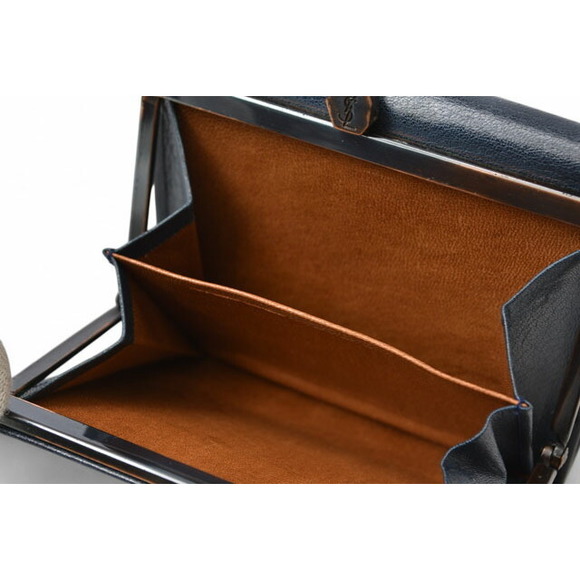 Yves Saint Laurent Tri Fold Wallet Leather YSL Navy Blue Brown - Picture 5 of 12